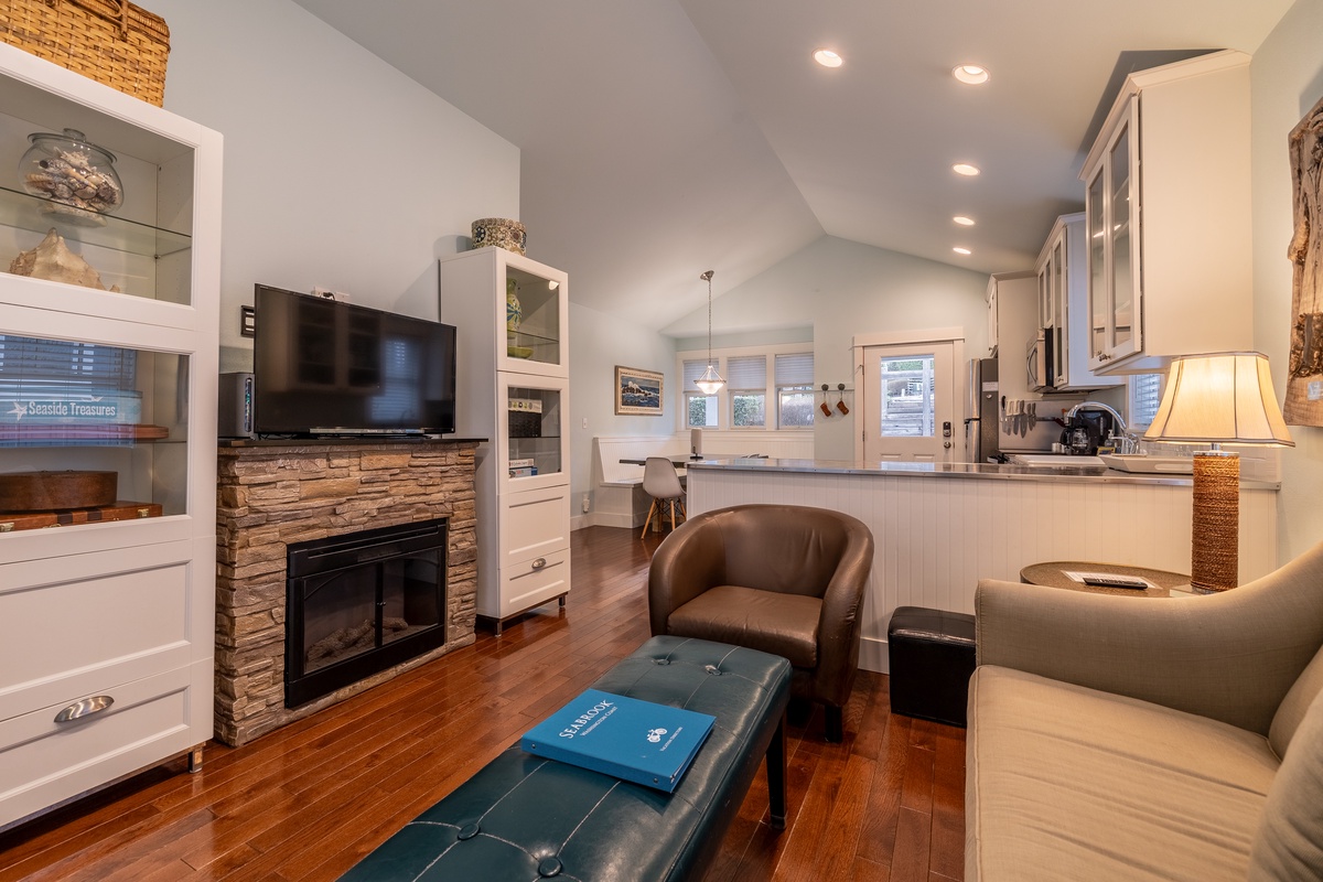 Living room with fire place and TV