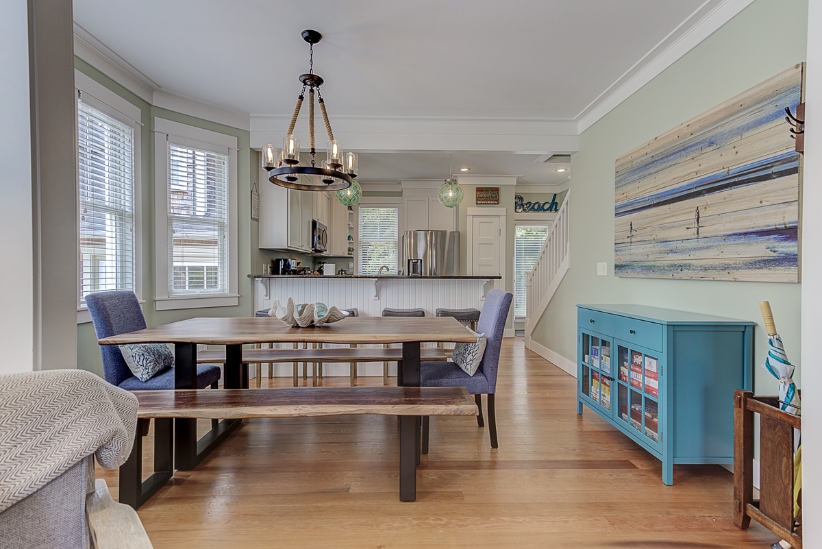 Dining room with table that can seat as many as 12