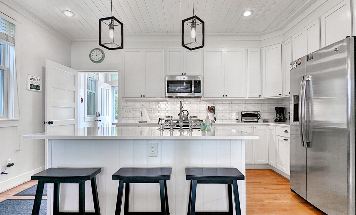 Prepare a meal in the bright and airy kitchen