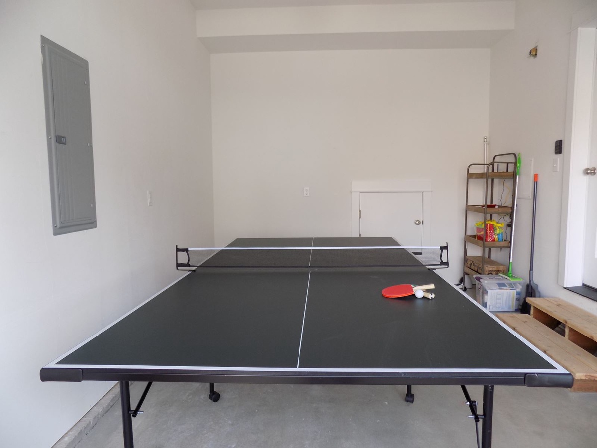 Ping pong table in the garage