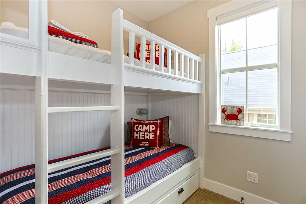 Built in extra long twin bunk beds with spacious drawers below