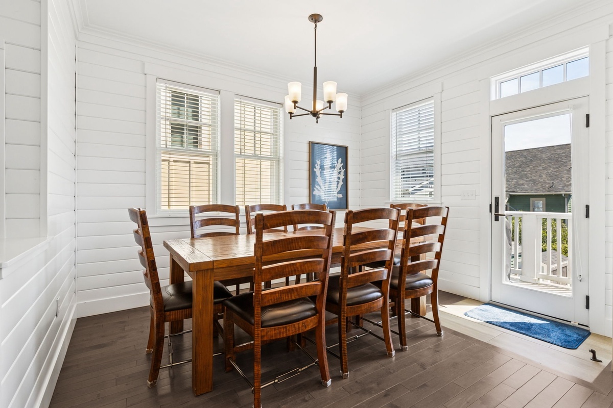 Dining area opens to back deck and BBQ