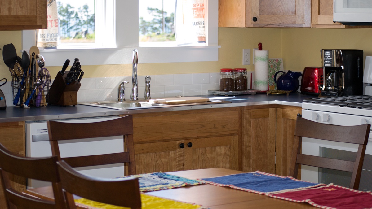 Dining table and kitchen