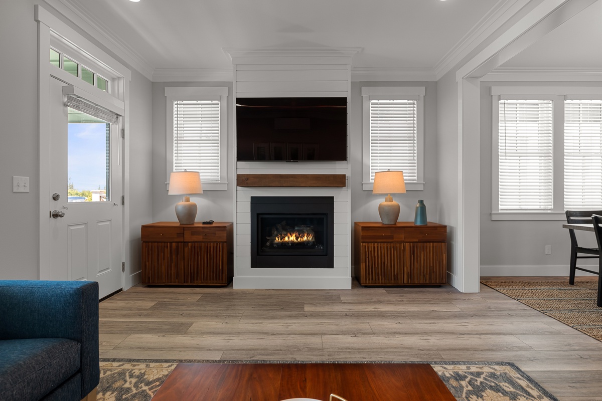 Living room with a gas fireplace