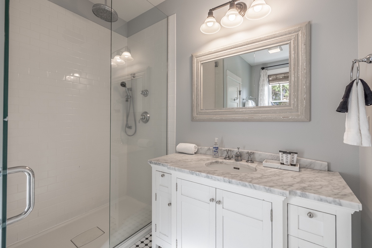 Beautiful spa-like glass shower in the ensuite