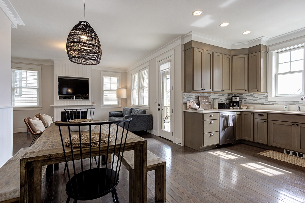 Open floor plan with dining kitchen and living room