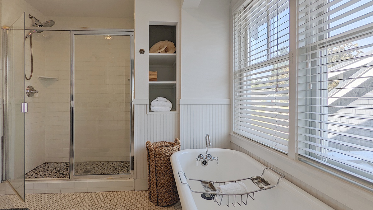 The ensuite bath also has a walk-in shower