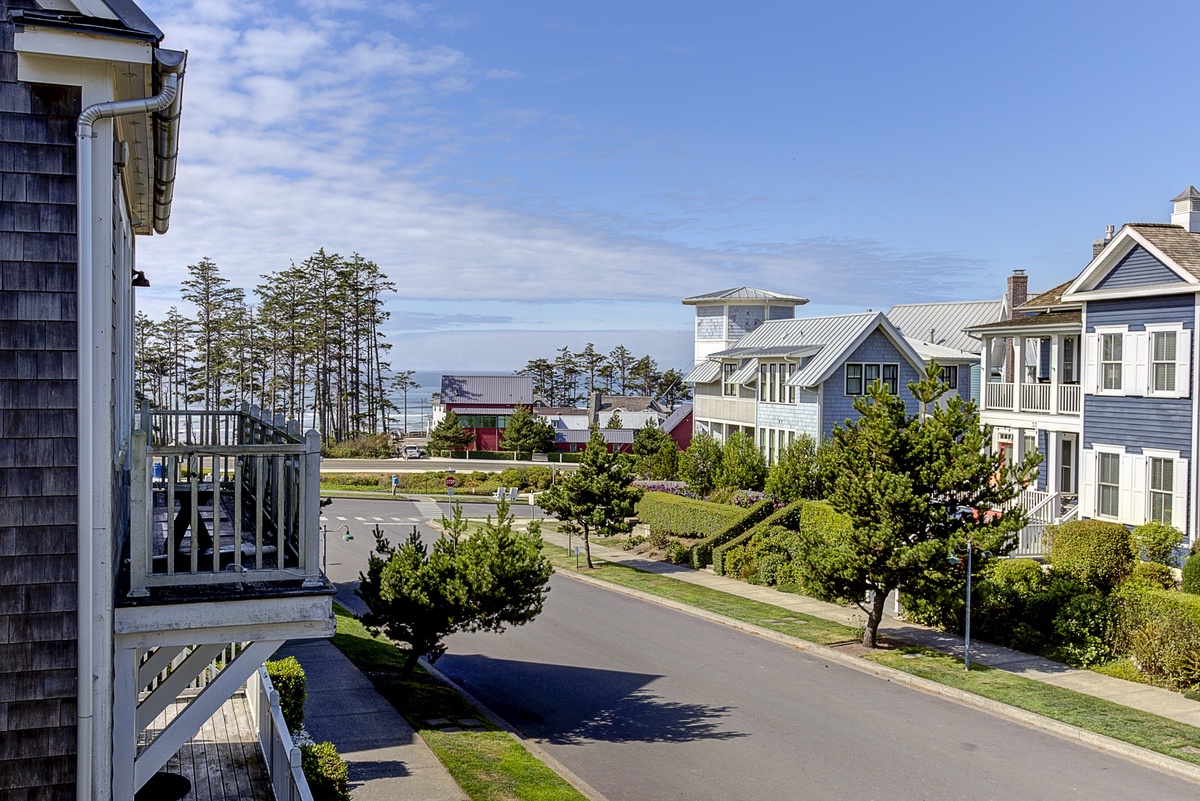 The upstairs deck has an ocean view