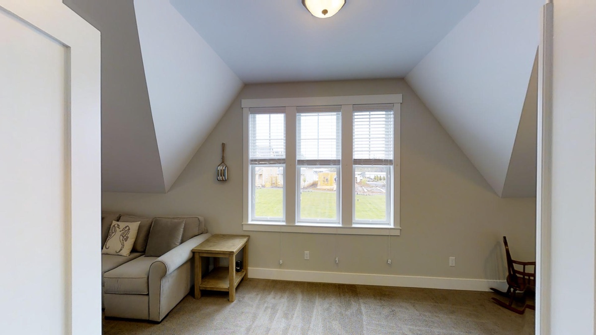 Second floor Media room with views of Horseshoe Park