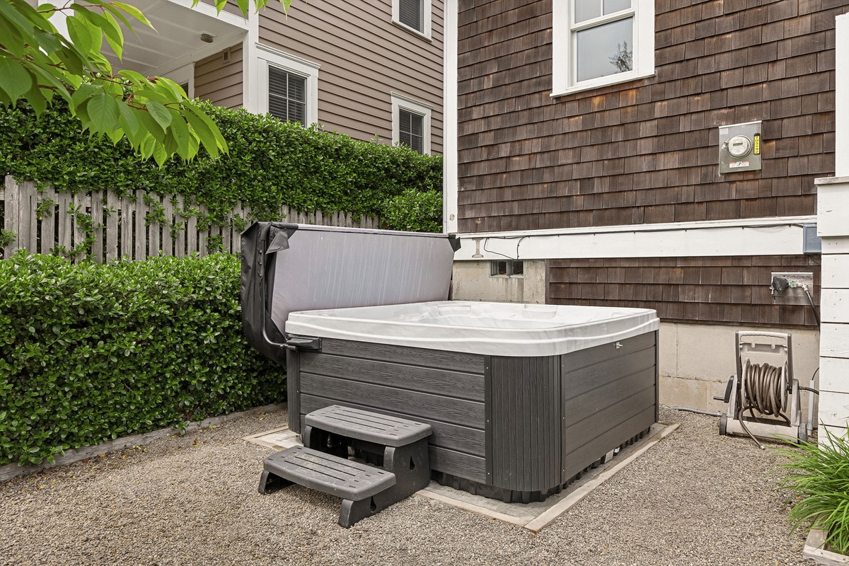 Hot tub in serene back yard