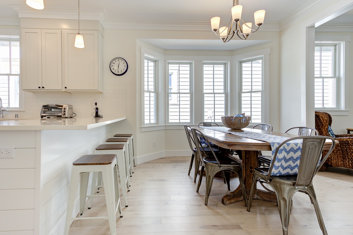 Enjoy a cup of coffee on the kitchen barstools