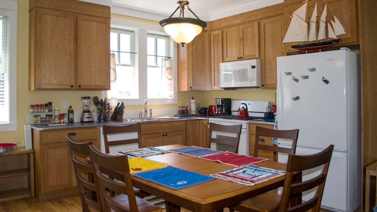 Dining table and kitchen