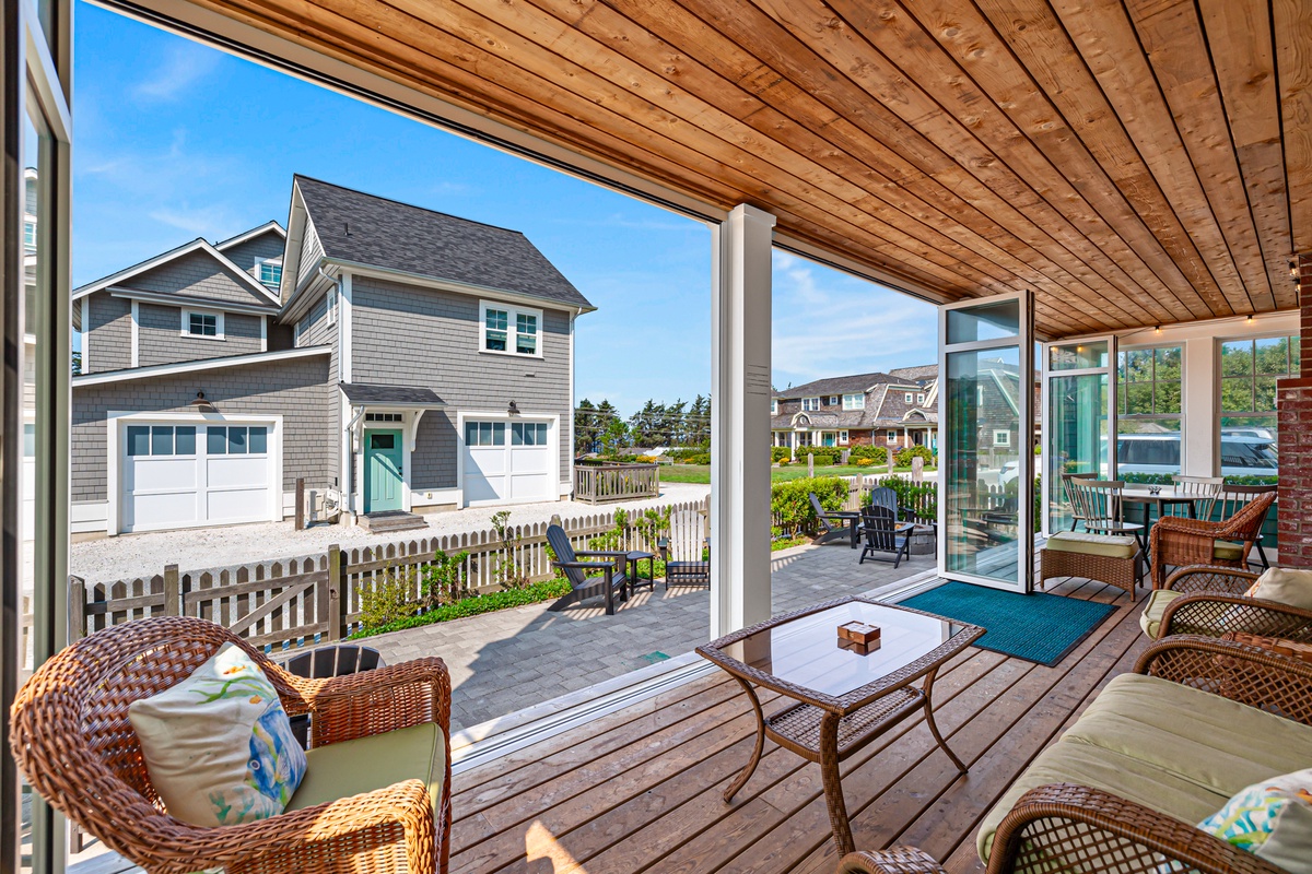 Front porch with full-length glass doors