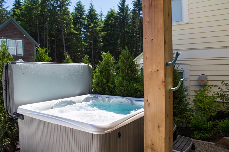 Hot tub on back patio area