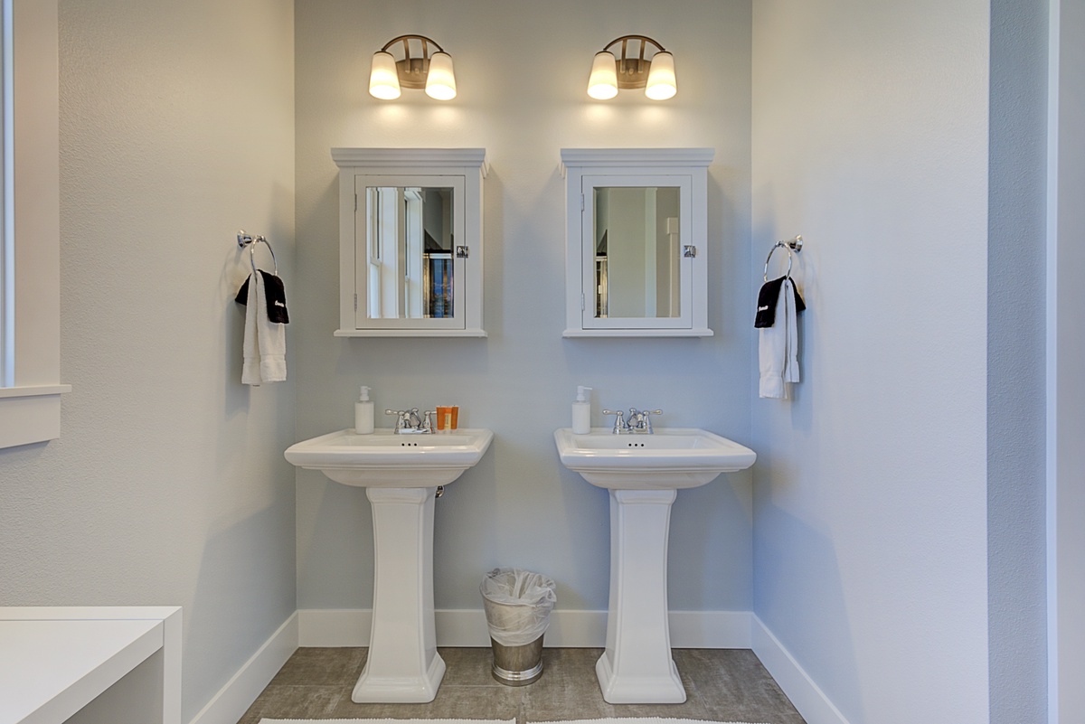 Second floor primary ensuite bathroom is a spa-like retreat