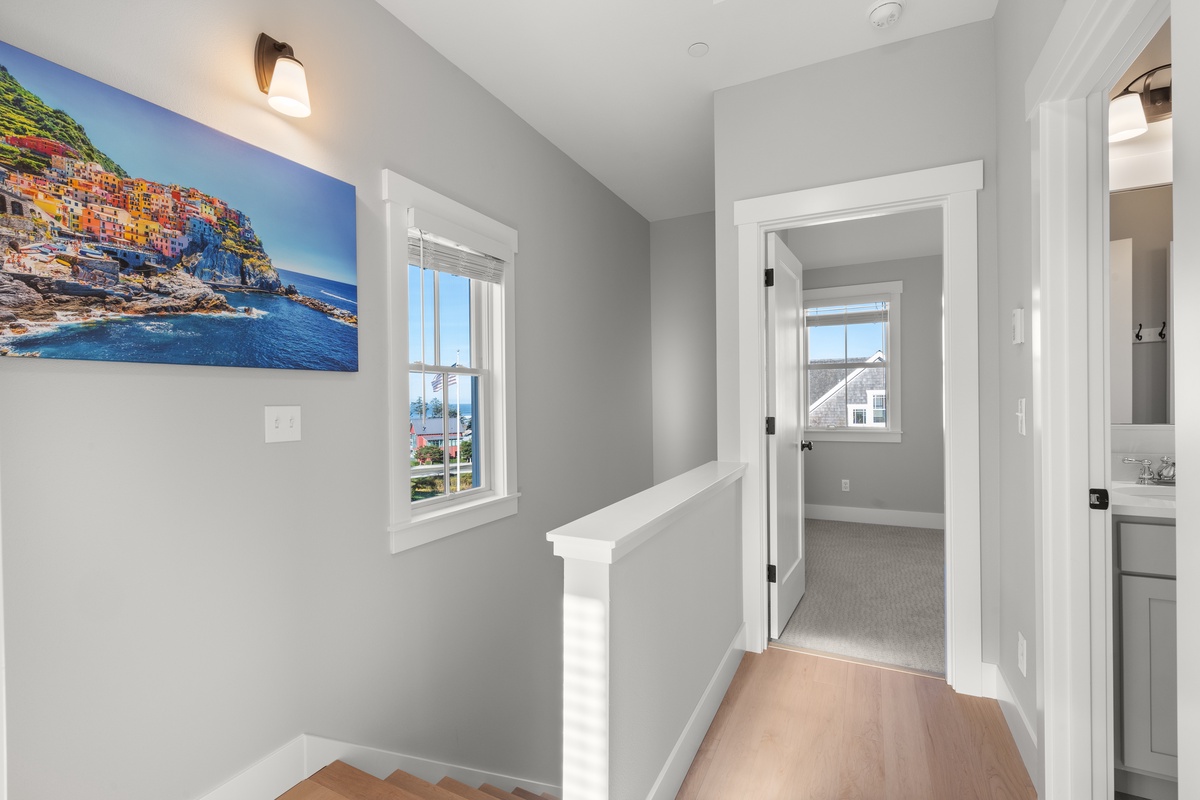 Head upstairs to the bedrooms after a day at the beach