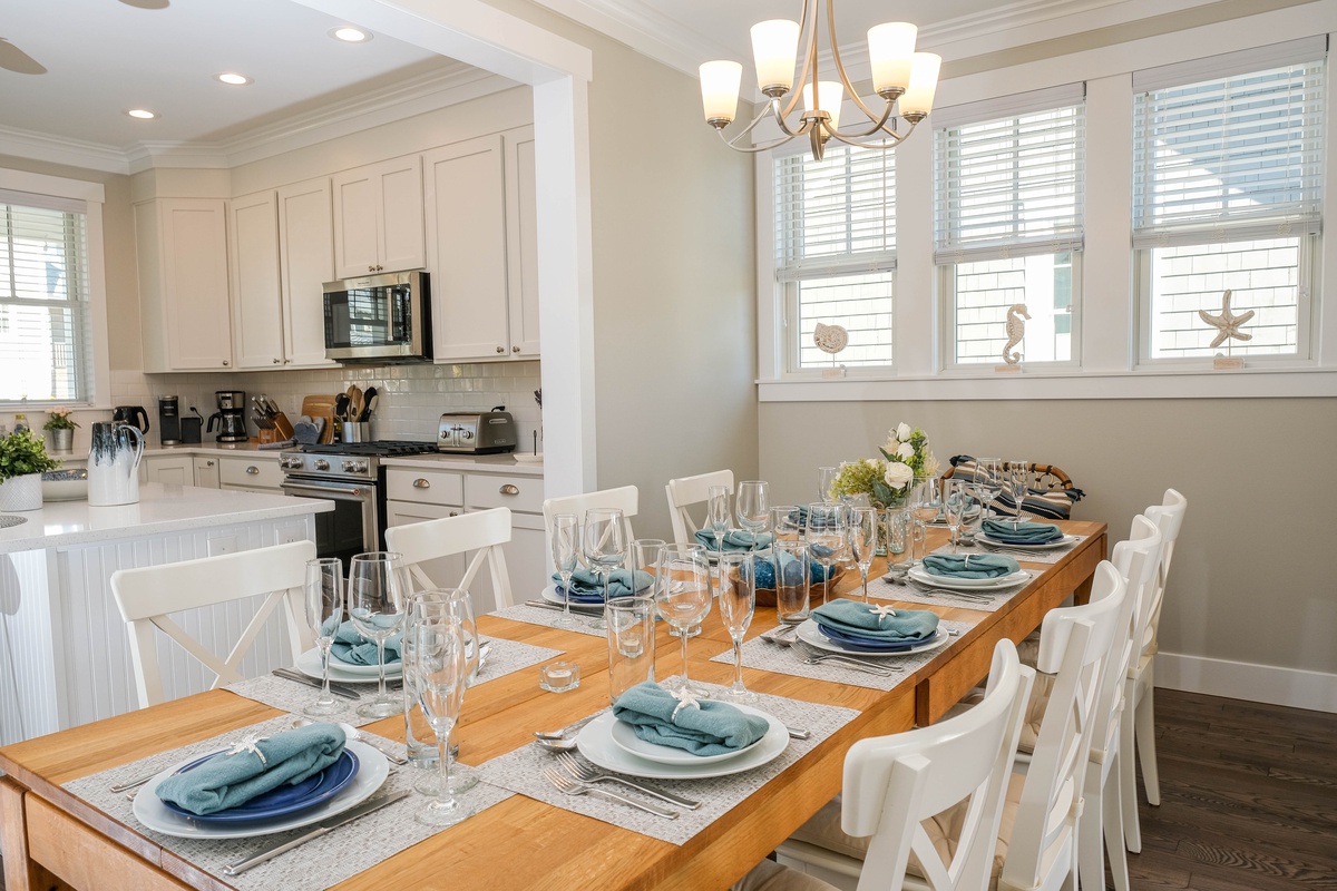 The dining table extends to seat the whole family