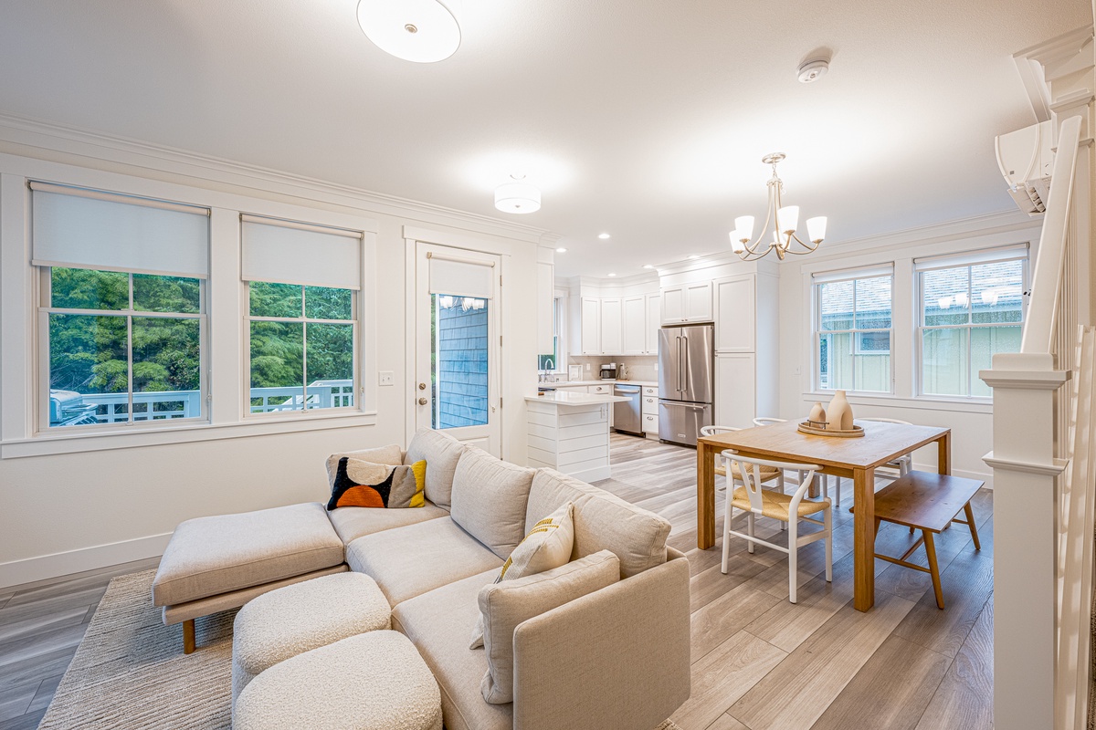 Open-concept kitchen, living and dining rooms bring families together