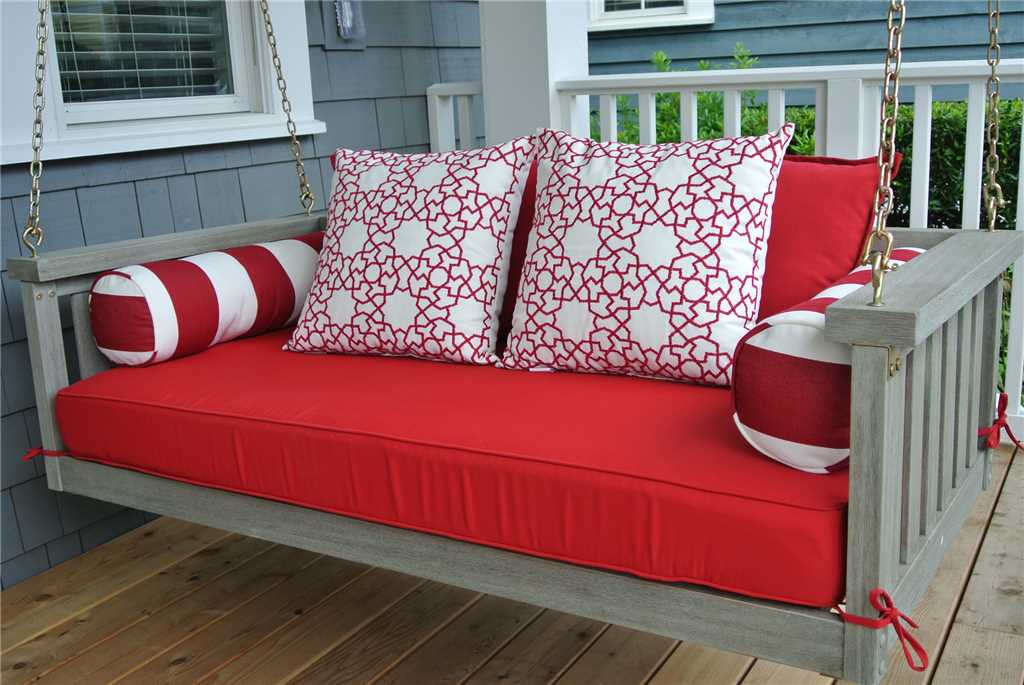 Front porch swing with overhead heater