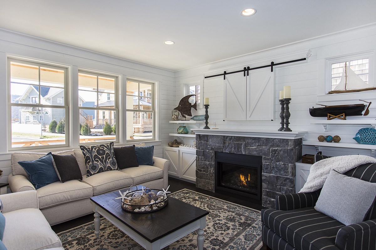 Enjoy the warmth of the gas fireplace in the spacious living room