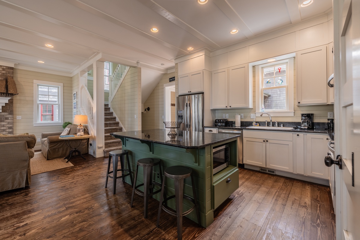 Kitchen and stairs up to bedrooms