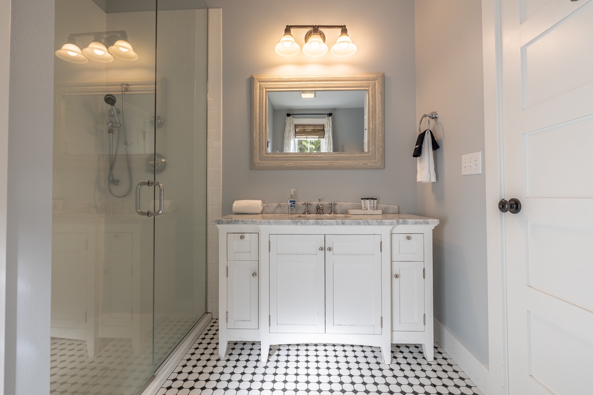 Plenty of storage and counter space in the ensuite bathroom