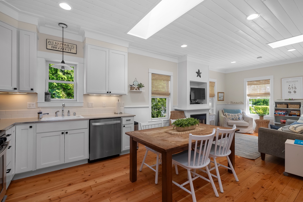 The dining table seats four