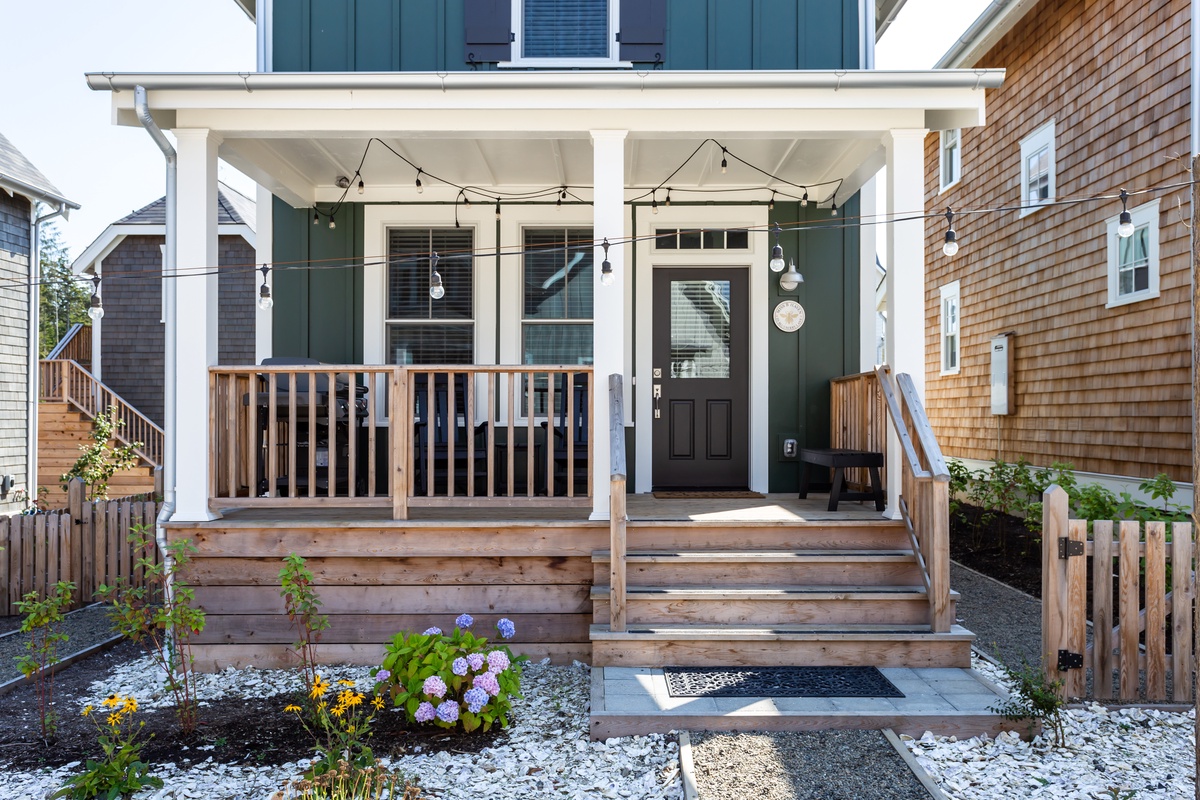 Inviting front porch with rocking chairs