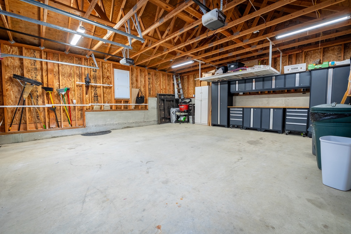 The garage offers parking and extra storage for your stay