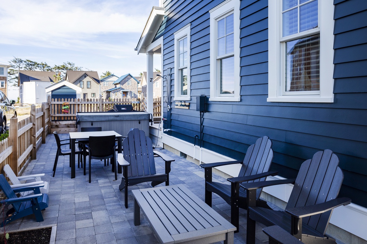 Outdoor seating and private hot tub