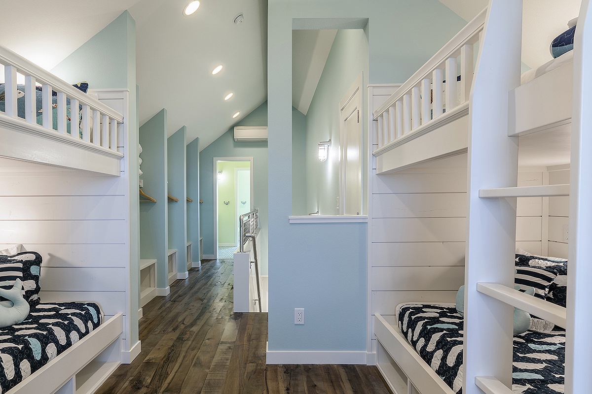 Looking through the bunk room to the bathroom