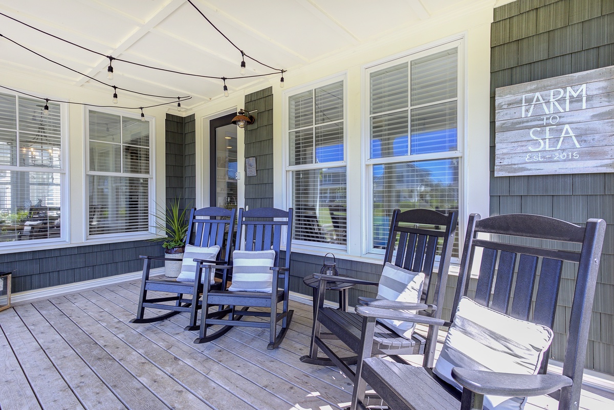 Relax in the rocking chairs on the covered porch