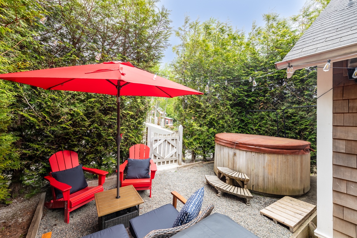 Private back yard with hot tub