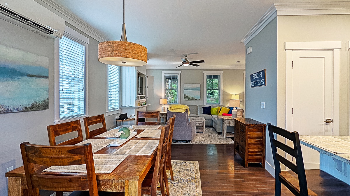 The dining room is open to the living room