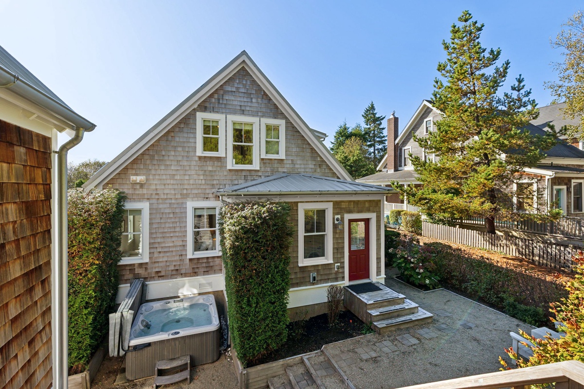 Back yard with hot tub