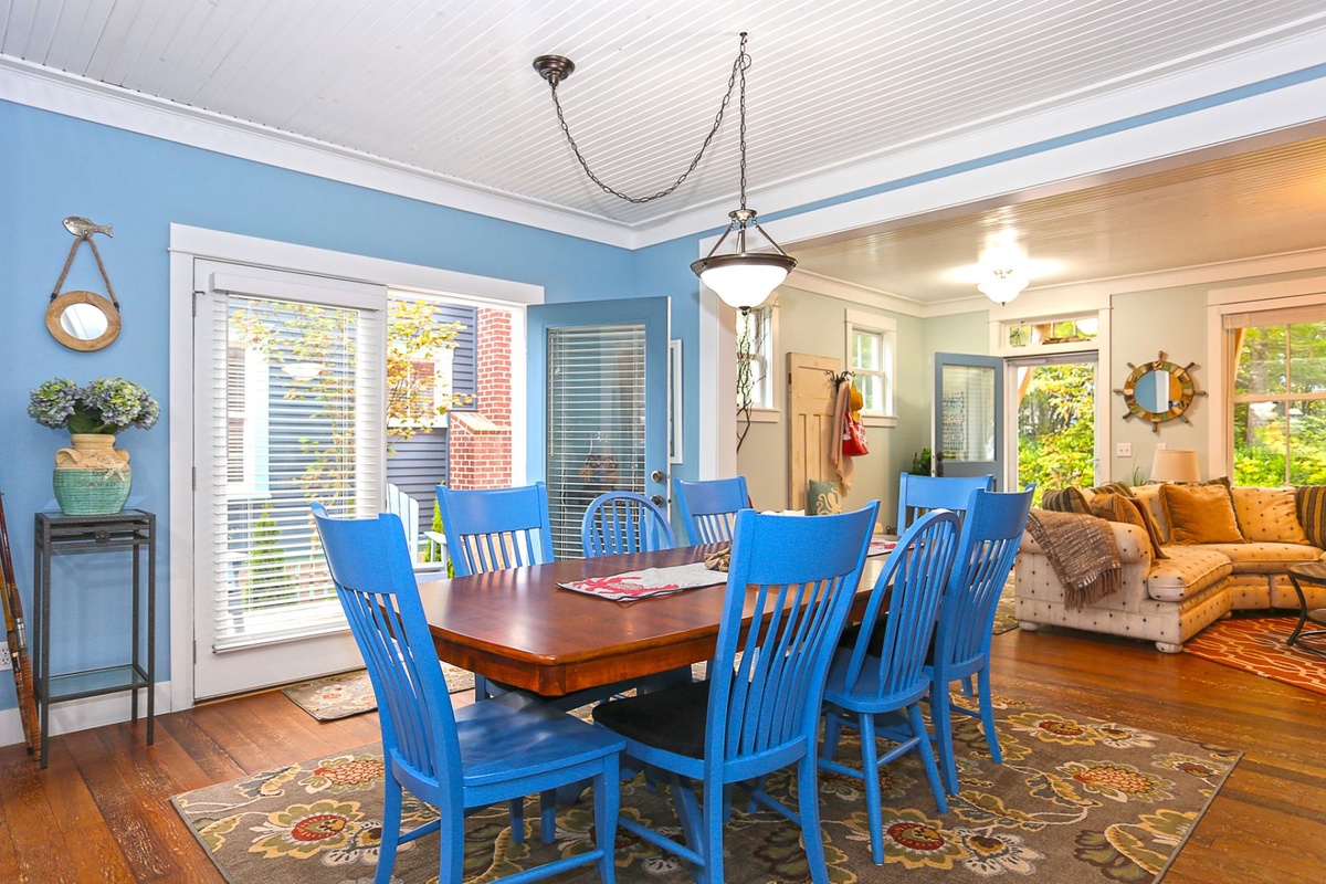 Open the French doors in the dining room for a bit of outdoor dining inside