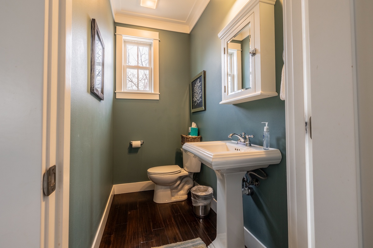 The half bath is easily accessible for guests