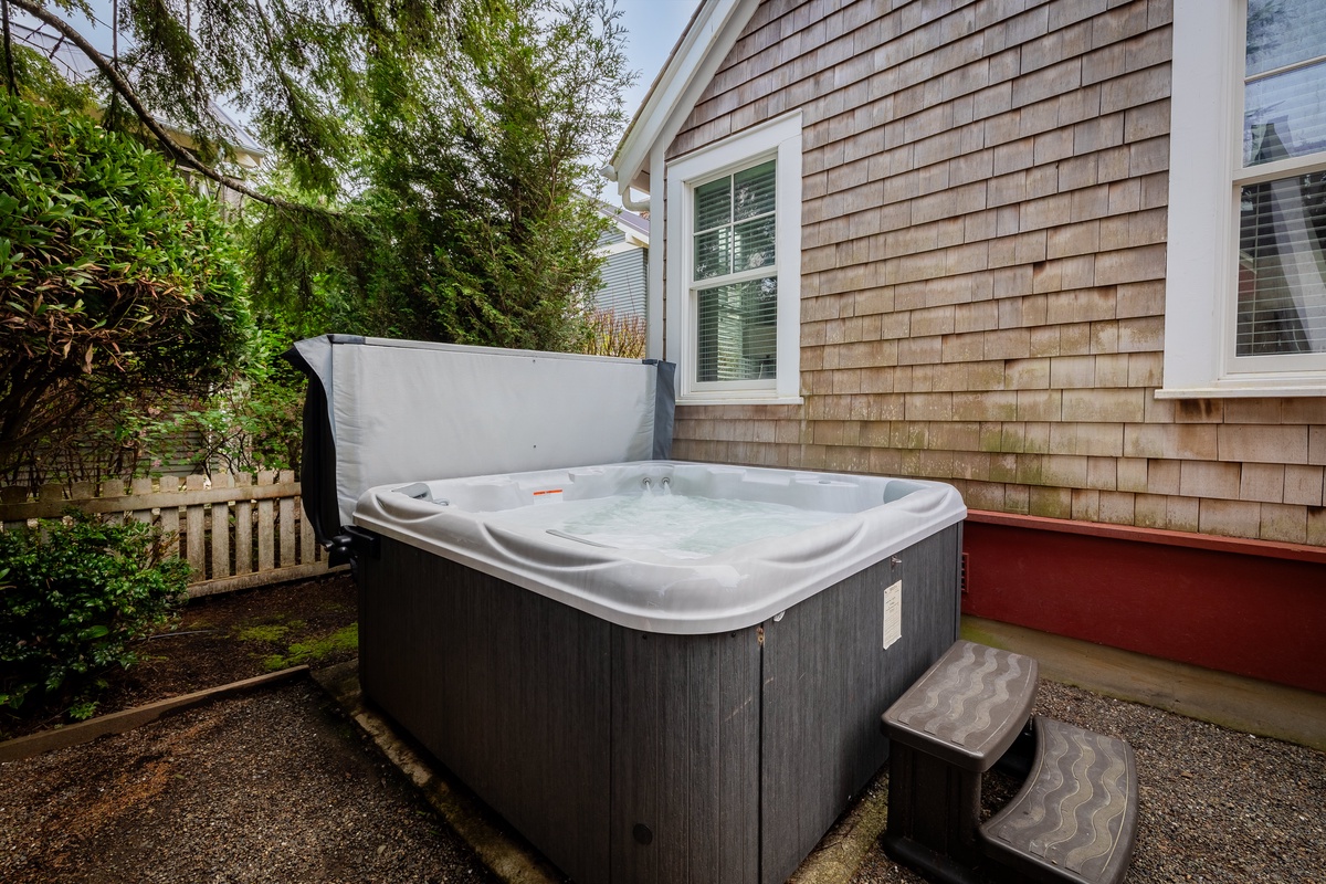 Hot tub in backyard