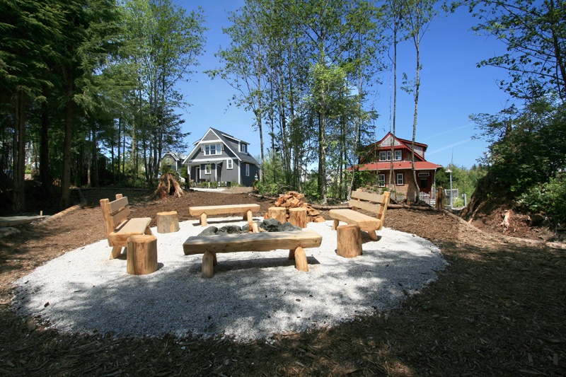 New Mill District Park, fire pit, and Driftwood House