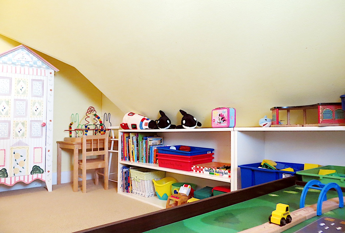 The upstairs playroom is perfect for young kids