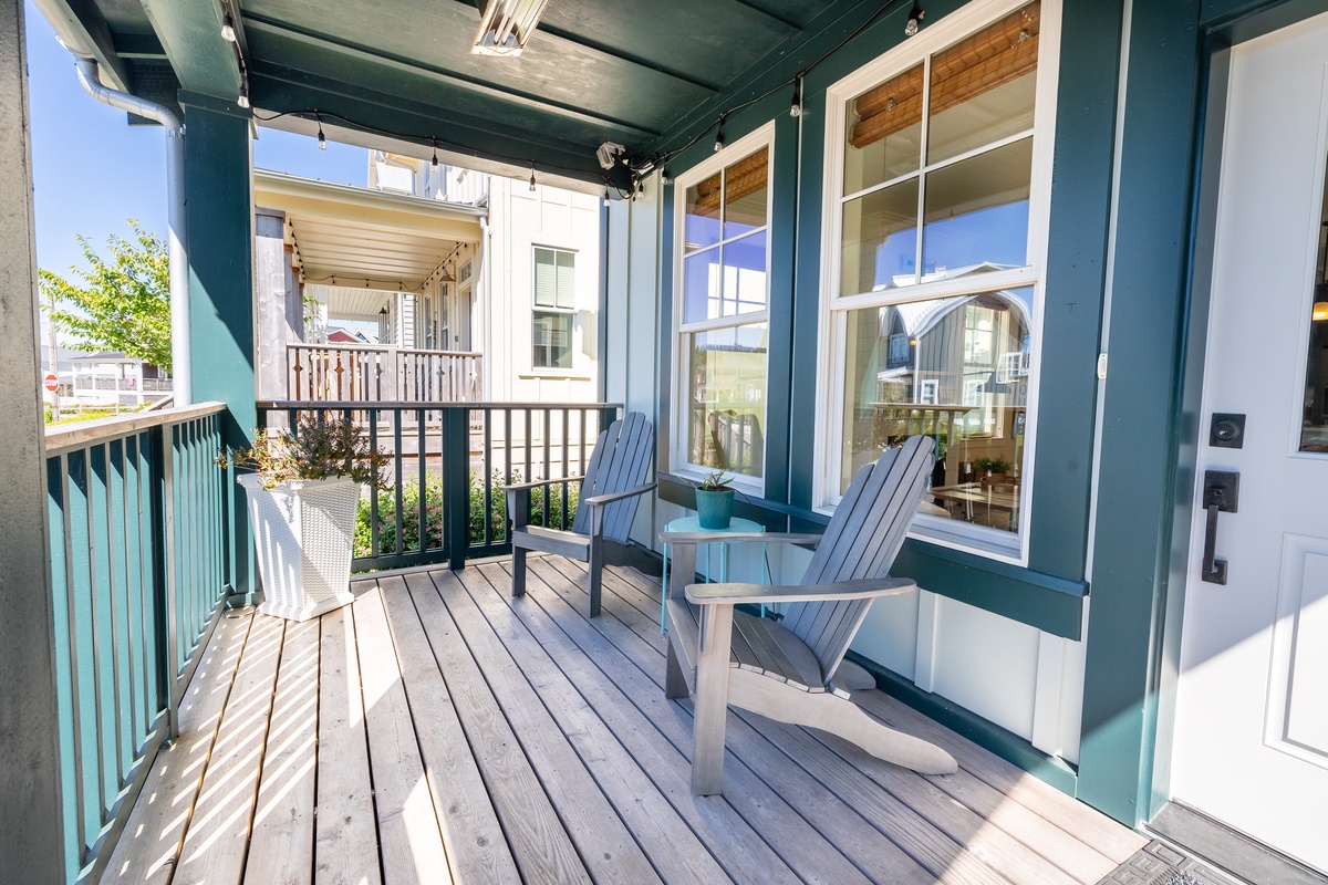 Covered, gated front porch