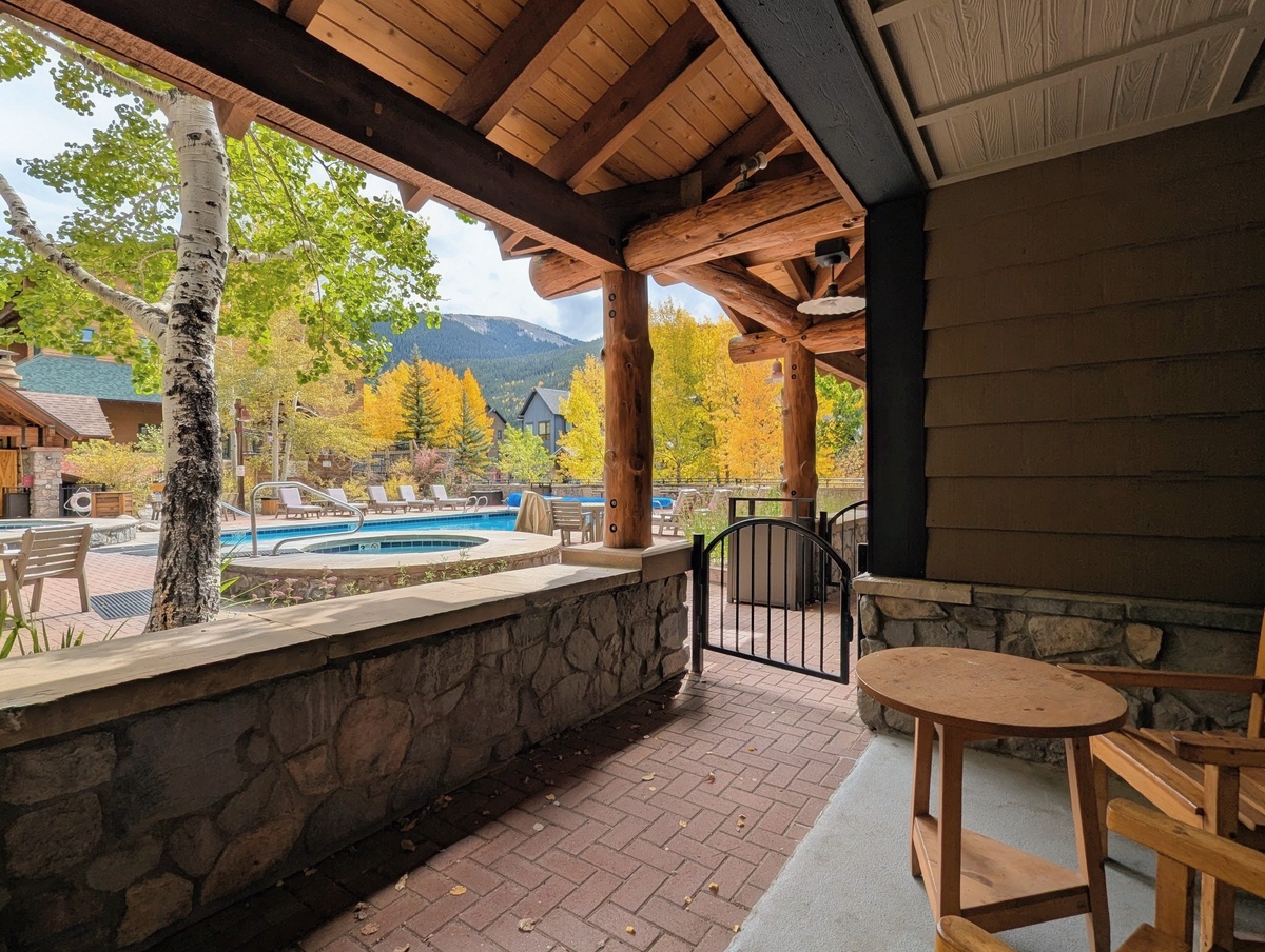 Private patio with views of Dakota Courtyard and Keystone Ski Hill #fall