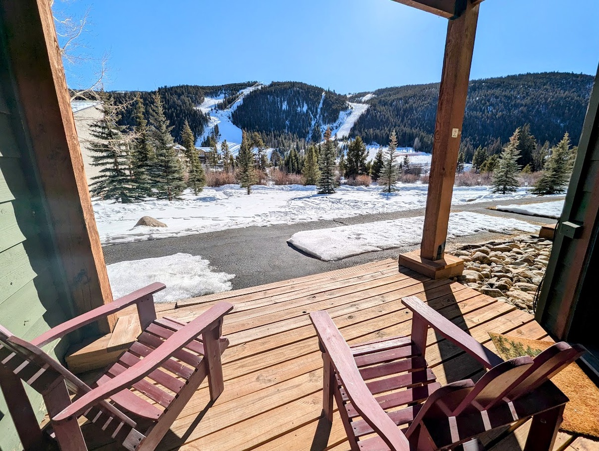 Private patio with unobstructed ski hill views #winter
