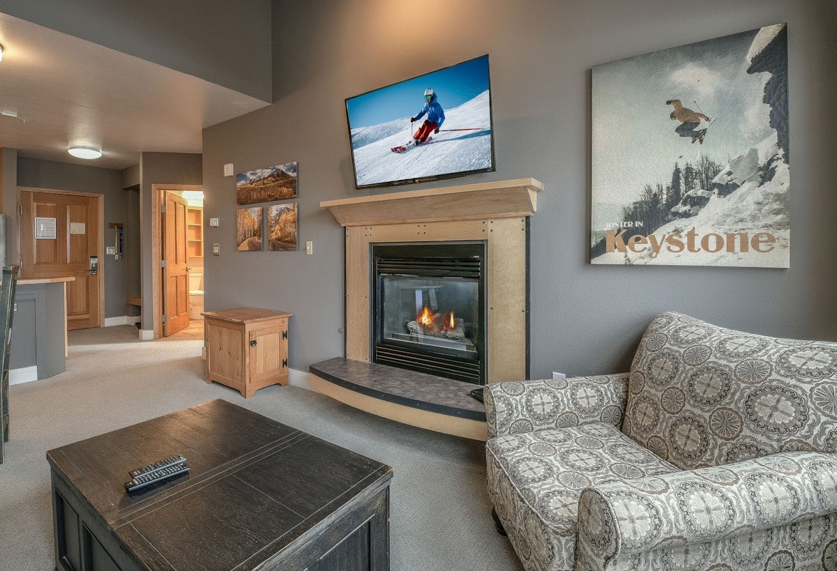 Relax by the fire on a snowy day in