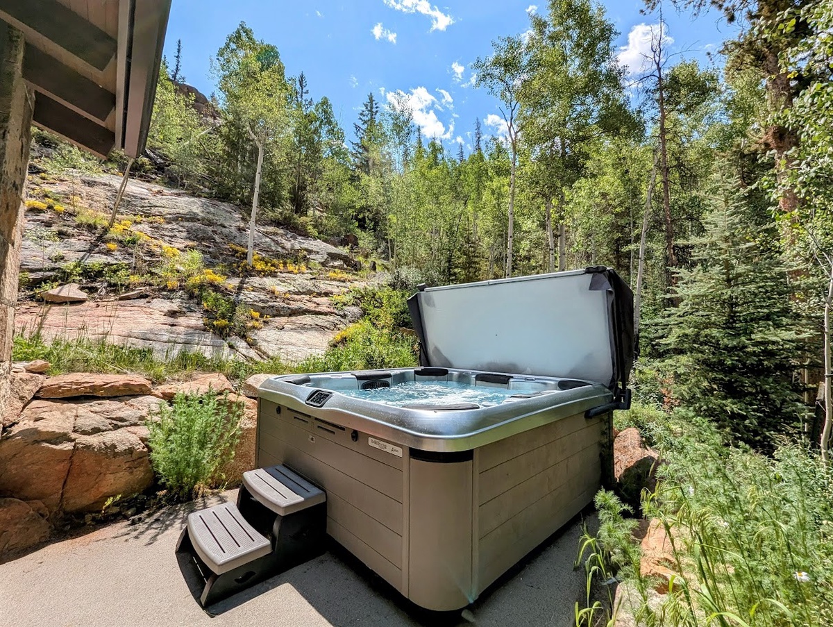 Private hot tub with forest views #summer