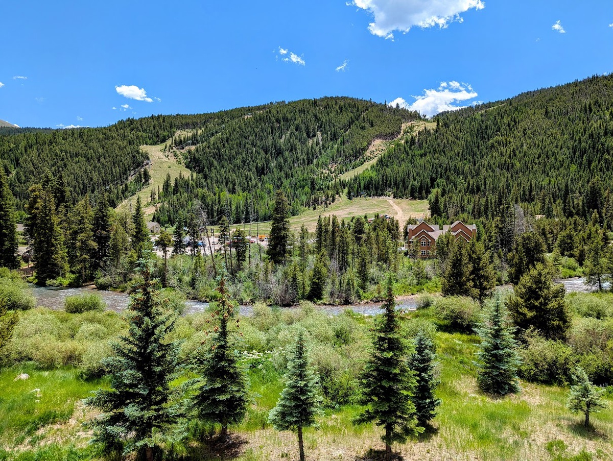 Balcony view of Snake River and Keystone ski hill #summer