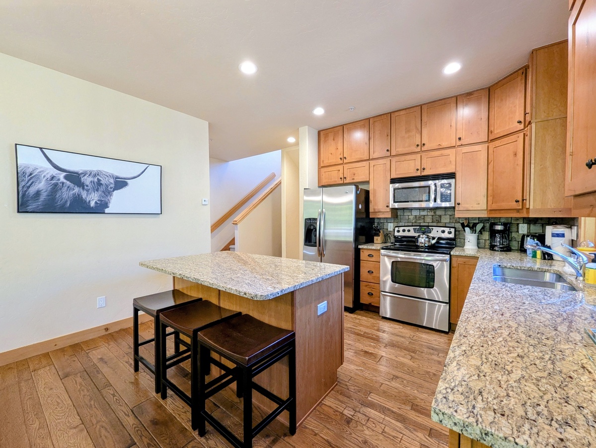 Modern kitchen with granite countertops