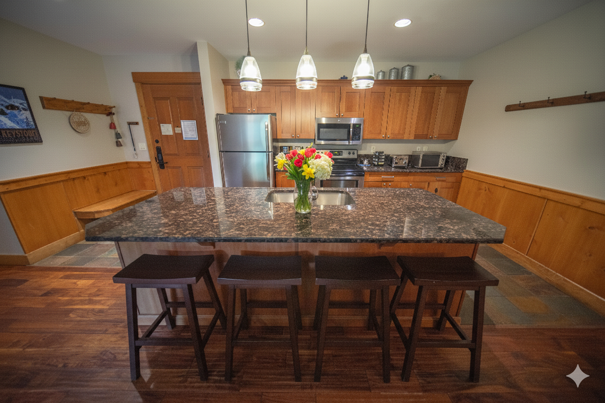 Kitchen island with 4 barstools for extra seating