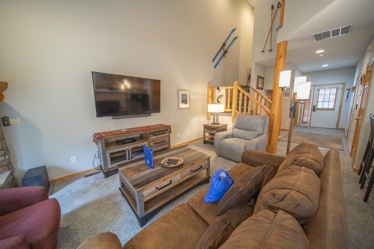 Unwind by the gas fireplace and watch your favorite shows