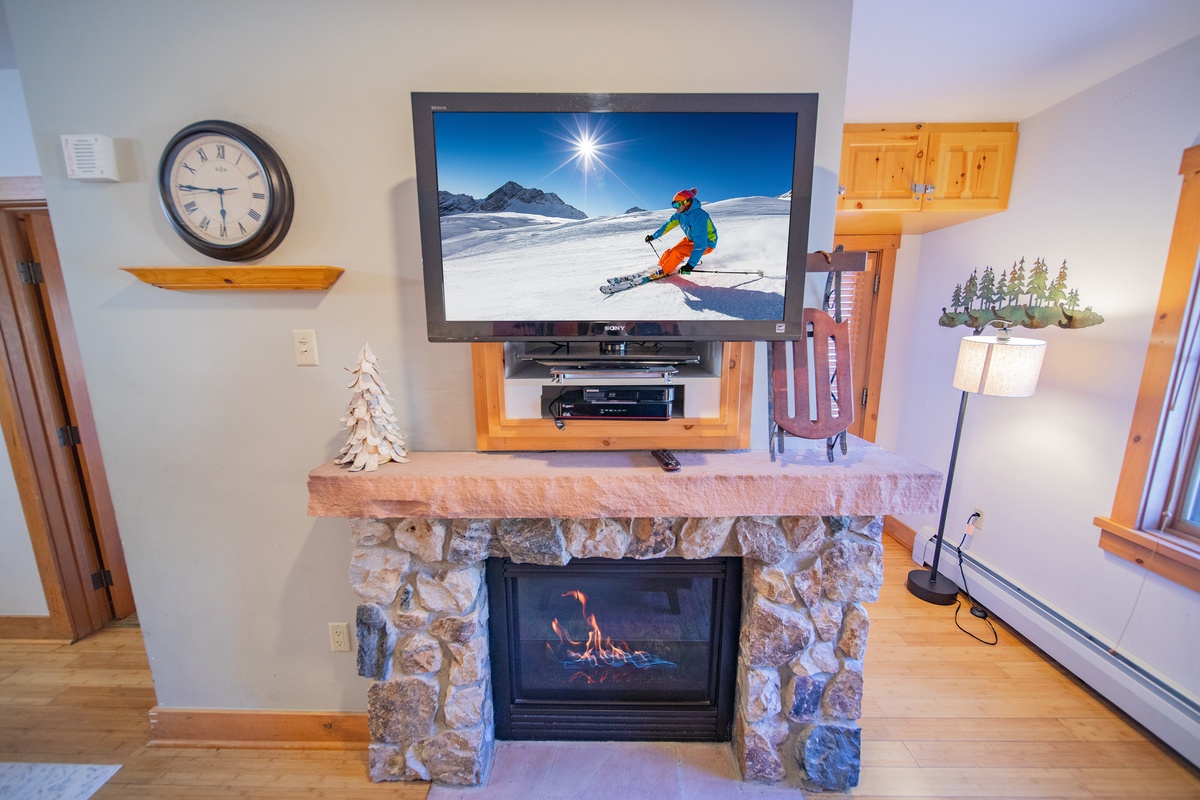 Flat Screen TV and a gas fireplace